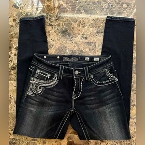 🌟Buckle Miss Me Women’s Rhinestone Detail Stitching Skinny Black Jeans Sz 26🌟